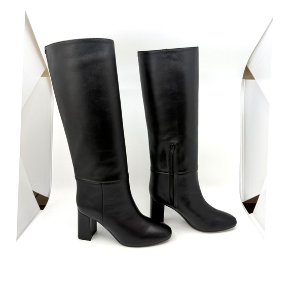 Inez Paloma Black Calf Boots Leather Knee High Block Heel Womens Size 6 - Picture 3 of 16